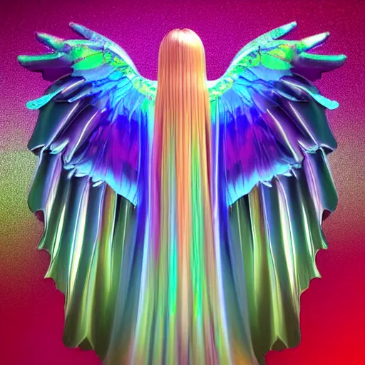 Prompt: celestial opalescent translucent green cheek conure angel made of mother of pearl gleams like the setting sun!, oil slick, translucent extremely high quality rendered in blender, beautiful long straight hair