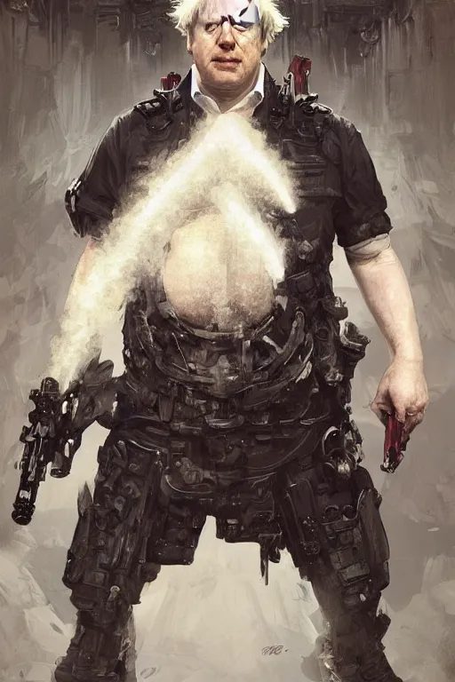 Prompt: Boris Johnson as a Punisher highly detailed character in digital fantasy, painted portrait, artstation, concept art, hard focus, illustrations, works by Artgerm and Greg Rutkowski, Alphonse Mucha and Craig Mullins, James Gene, Andrey Ryabovichev, Mark Simonetti and Peter Morbacher, 16 thousand