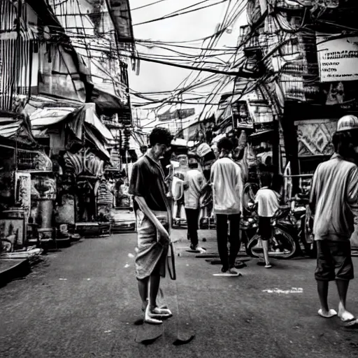 Image similar to wire in human form stand alone in the street of bangkok, photo realistic