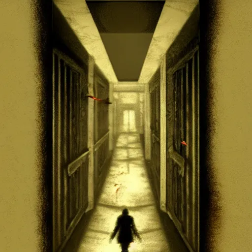 Prompt: rotten nurse | dark hallway | inspired by silent hill | concept art