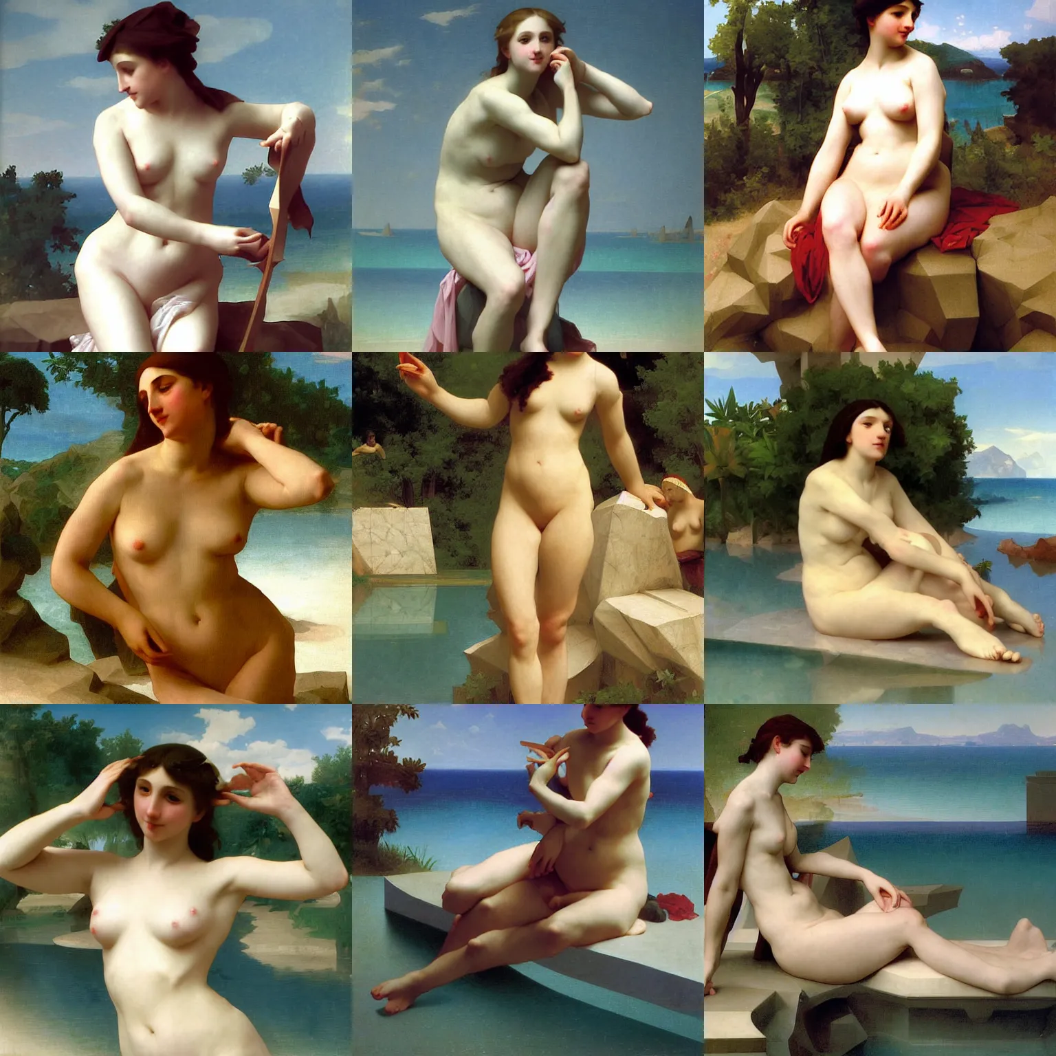 Prompt: low-poly polygonal the Bather by Bouguereau