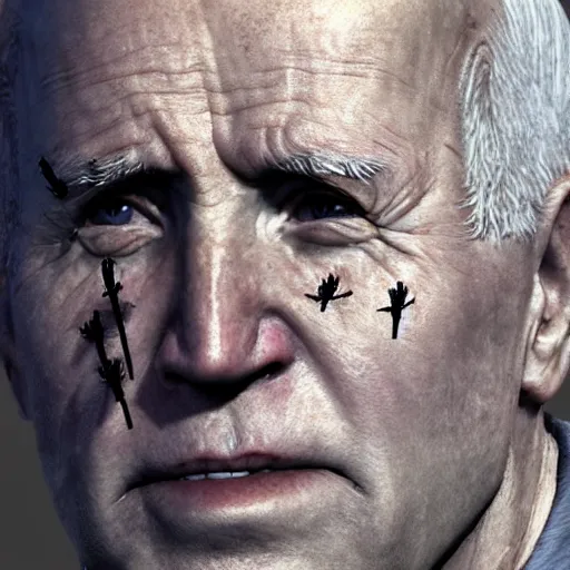 Image similar to closeup portrait biden in dante's inferno painting, crows, crosses, dark beauty, rotten gold, perfect faces, extremely detailed, cinema 4 d, unreal engine.