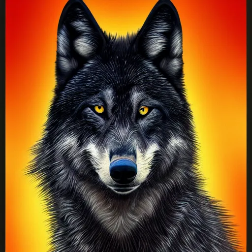Prompt: black wolf portrait, ultra realistic illustration, intricate, elegant, highly detailed, digital painting, artstation