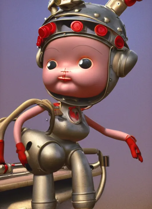 Image similar to highly detailed closeup, profile portrait of a tin toy 1 9 5 0 s nuclear disaster, bikini, unreal engine, nicoletta ceccoli, mark ryden, earl norem, lostfish, global illumination, detailed and intricate environment