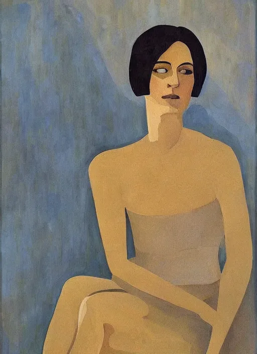 Prompt: a painted portrait of a confident women, art by felice casorati, aesthetically pleasing and harmonious natural colors, expressionism, natural light, fine day, portrait