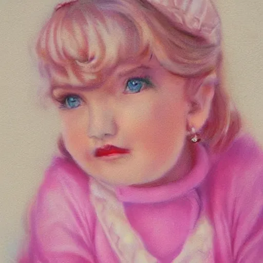 Prompt: beautiful pink little girl, profile picture, vintage fashion, highly detailed, reflection, realistic artwork, hd