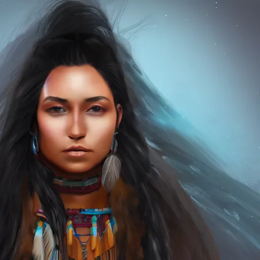 Image similar to 25 year old mixed race native american woman in the wild west, long black hair, with a ghost behind her, digital painting, artstation, sharp focus, concept art, smooth, 8k