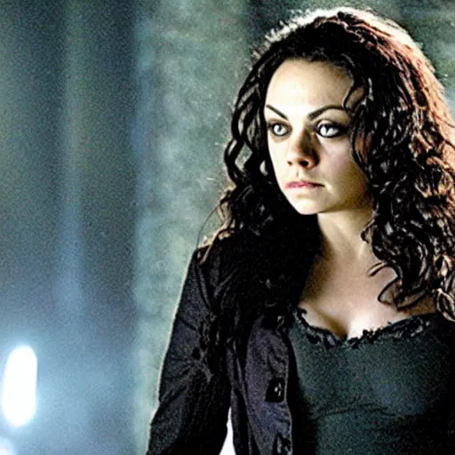 Prompt: A still of Mila Kunis as Bellatrix Lestrange in Harry Potter and the Order of the Phoenix (2007),