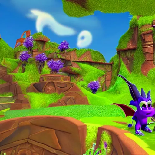 Prompt: A screenshot of the environments from Spyro the Dragon