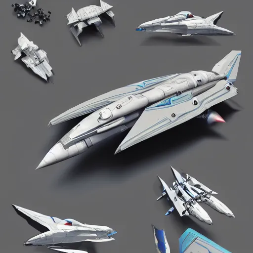 Image similar to concept art of a futuristic jet fighter, orthographic view, top down view, bottom view, side view, blueprints, mecha, space shuttle, robotic, highly detailed, artstation, super realistic, octane render