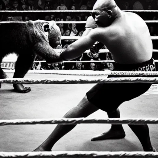 Image similar to “Mike Tyson fighting a bear in a boxing ring, 4k photograph, award winning”