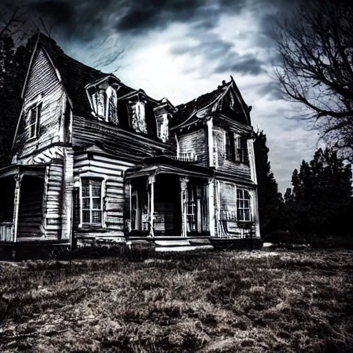 Prompt: creepy haunted house at night with ghosts