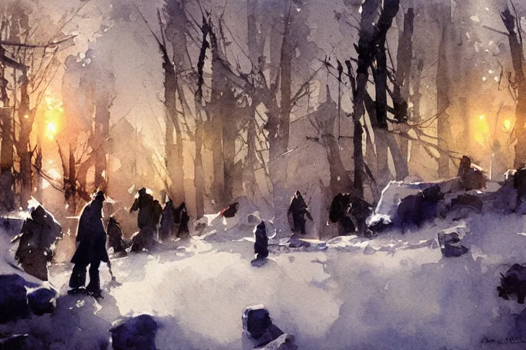 Prompt: abstract watercolor painting of magic diamond crystal winter, cinematic light, national romanticism by anders zorn, by greg rutkowski, by greg manchess