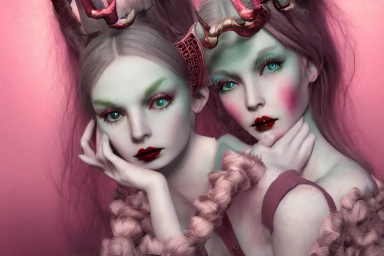 Image similar to pretty demon girl with horns photograph in the style of ray caesar, colorful, realistic, 8 k,