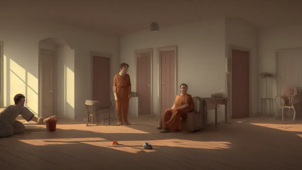 Image similar to colour comedy - sitcom scene from duna ( 2 0 2 1 ) by denis villeneuve and gregory crewdson style with hyperrealistic highly detailed faces. many details by andrei tarkovsky and caravaggio in sci - fi style. volumetric natural light rendered in blender and octane render