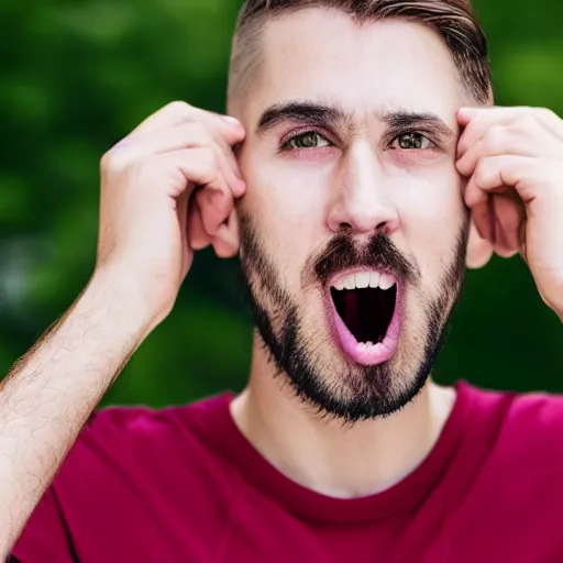 Prompt: guy with hair growing out of his mouth, professional photography, hd