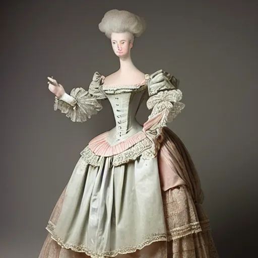 Image similar to dresses of the era of marie-antoinette made of plastic