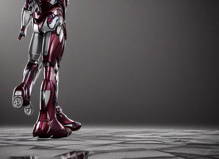 Image similar to sneakers of iron man by tim burton, view from the side, render, cinema 4 d, octane render