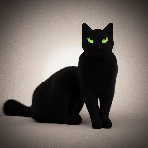 Prompt: A 3D render of a black cat, ultra high detail, 8k,