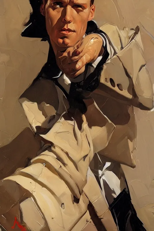 Image similar to homelander, painting by jc leyendecker!! phil hale!, angular, brush strokes, painterly, vintage, crisp