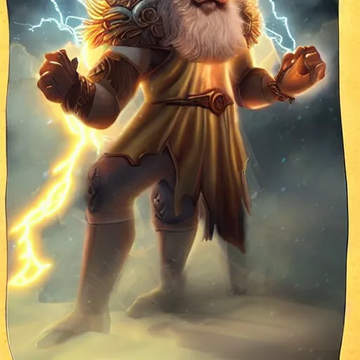 Image similar to Zeus with white beard and hair, lightning bolt in Zeus's hand, hearthstone art style, epic fantasy style art, fantasy epic digital art, epic fantasy card game art