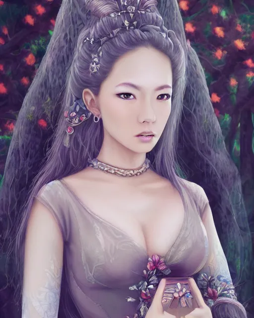 Prompt: a beautiful female fantasy portrait by bearbrickjia