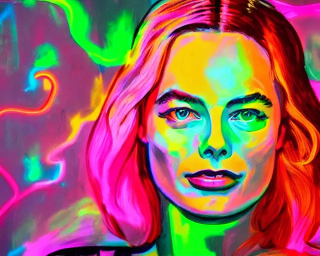 Image similar to neon sculpture of margot robbie, hyper detailed, award winning