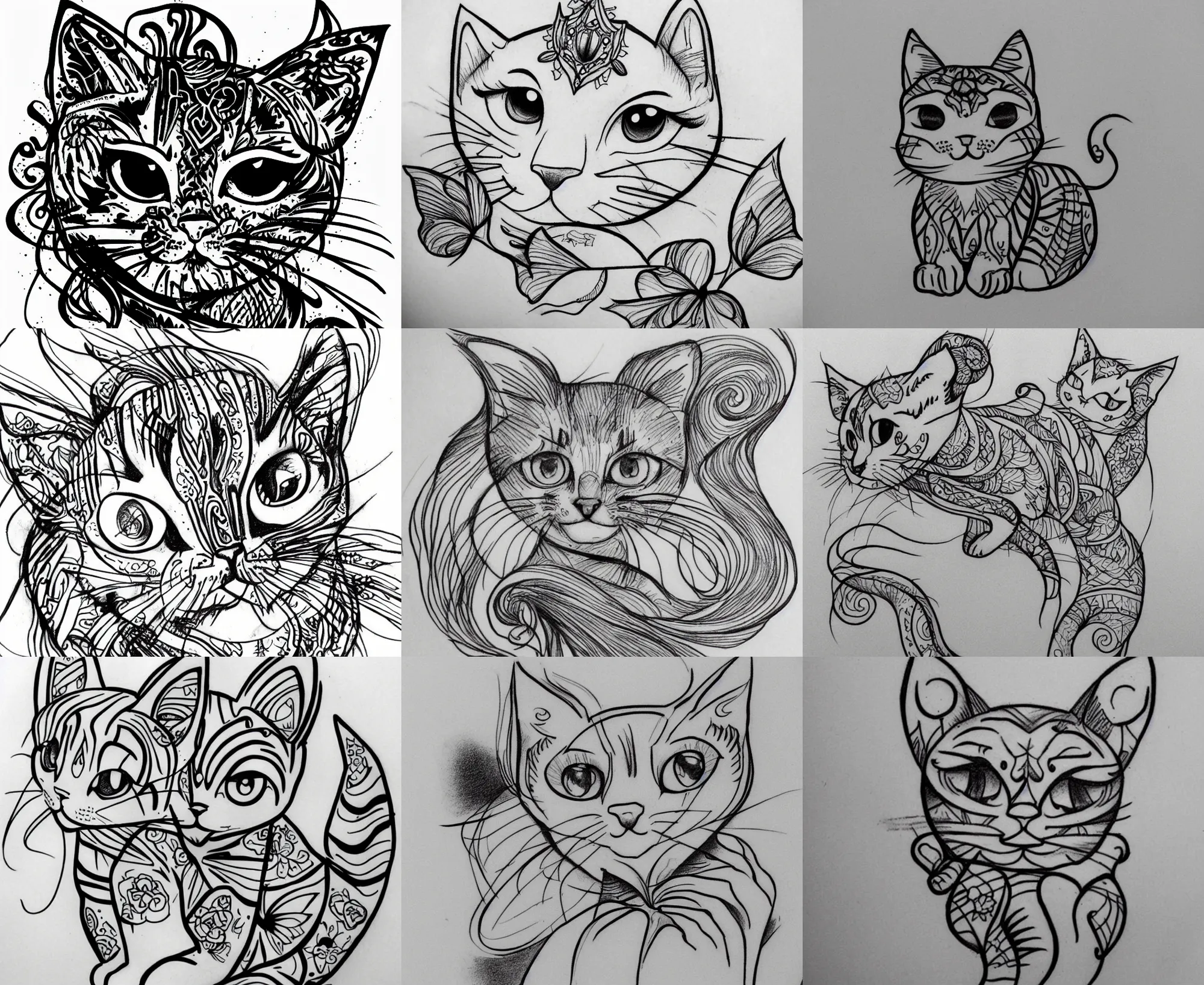 Image similar to Tattoo Design line sketch adorable lineart kitten, bolt lines very aesthetic