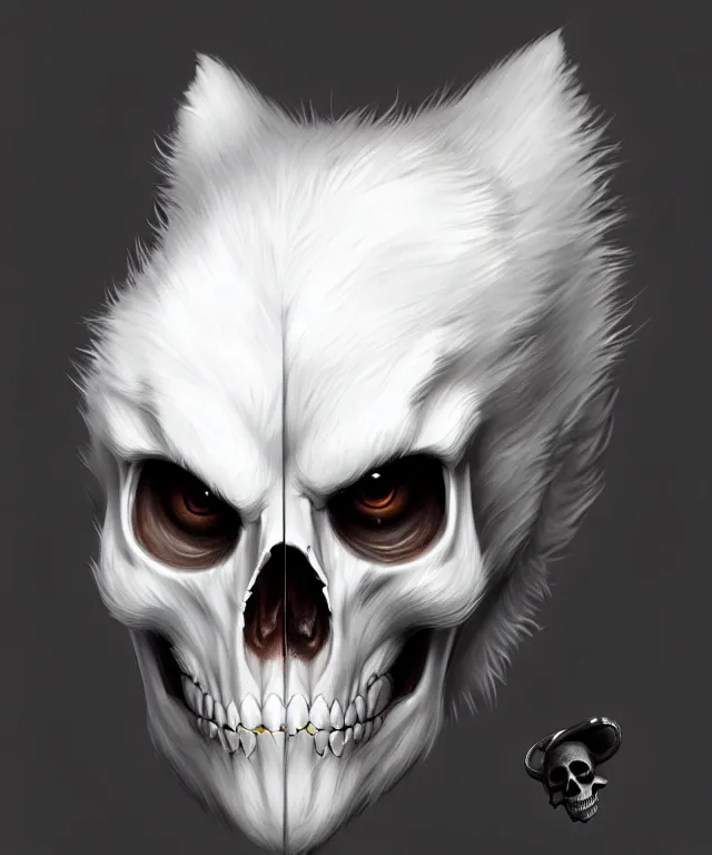 Prompt: male anthropomorphic white skull wolf furry, cute - fine - face, pretty face, key visual, realistic shaded perfect face, fine details by stanley artgerm lau, wlop, rossdraws, james jean, andrei riabovitchev, marc simonetti, and sakimichan, trending on artstation