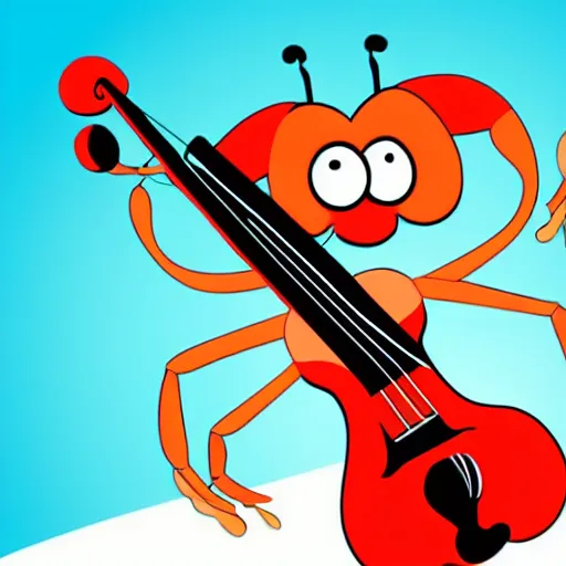 Prompt: cartoon happy crab with a violin