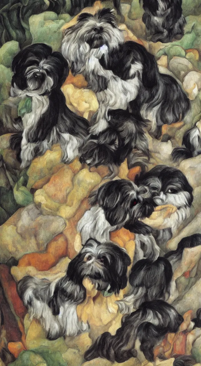 Image similar to a havanese dog in mexico, painting by diego rivera