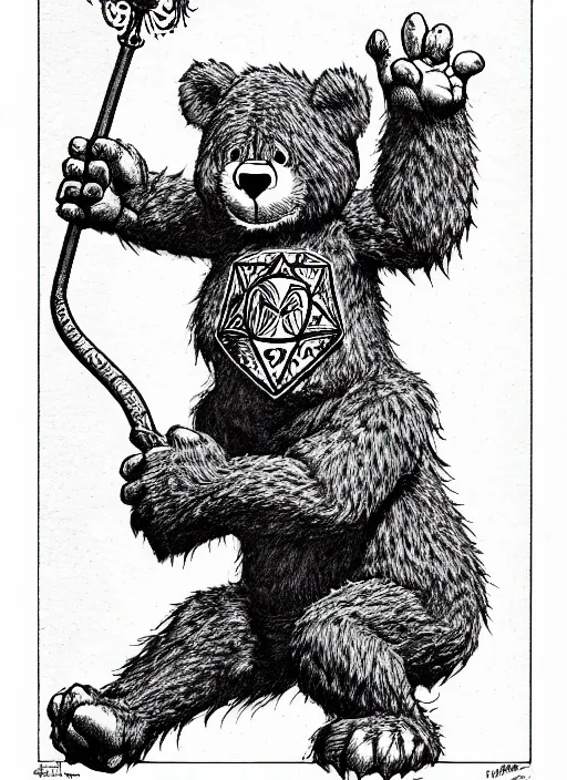 Image similar to a care bear as a d & d monster, on square background, pen - and - ink illustration, etching, by russ nicholson, david a trampier, larry elmore, 1 9 8 1, hq scan, intricate details, high contrast