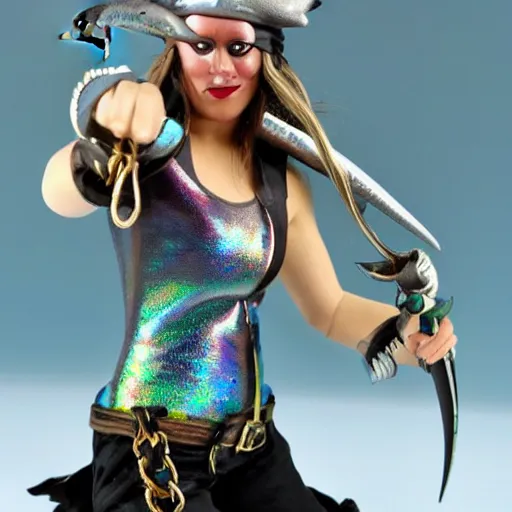 Image similar to Swashbuckling female pirate with iridescent shark skin