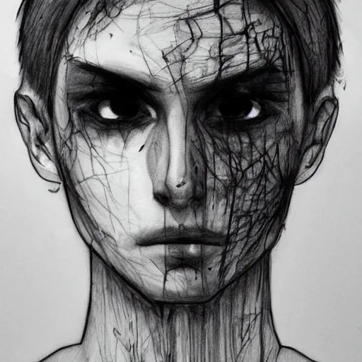 Image similar to an expressionless, dead look that emits nothing but numbness, male, dark aesthetic, realistic drawing