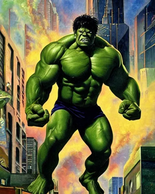 A Moody Oil Painting Of The Incredible Hulk Looking Stable Diffusion Openart