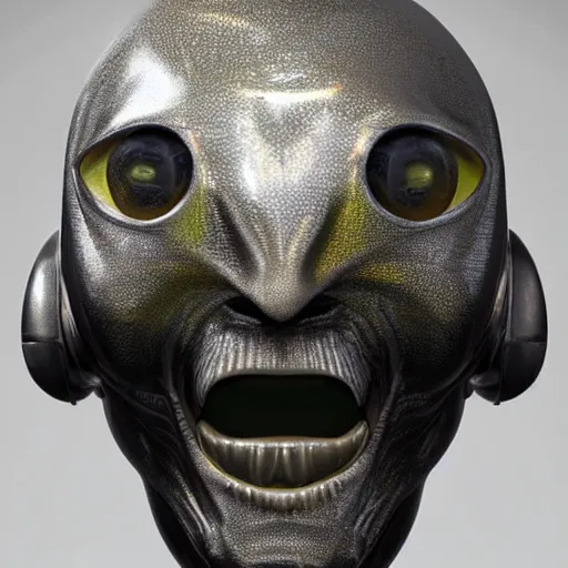 Image similar to a close up of an alien head with a white background, a hologram by Alan Bean, featured on zbrush central, hurufiyya, zbrush, polycount, airbrush art