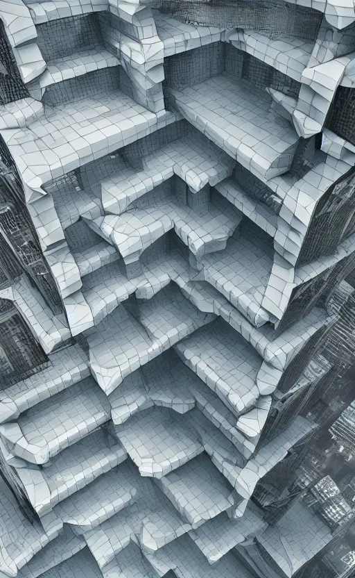 Prompt: giant modern smart futuristic lovecraftian building architecture, mc escher, transversal section, 8 k, ultra detailed, octane render, realistic