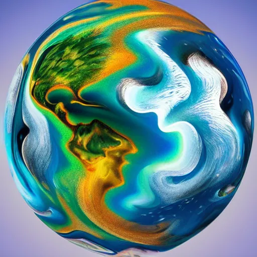 Image similar to water, fire, earth and air in one element, swirling around in a sphere