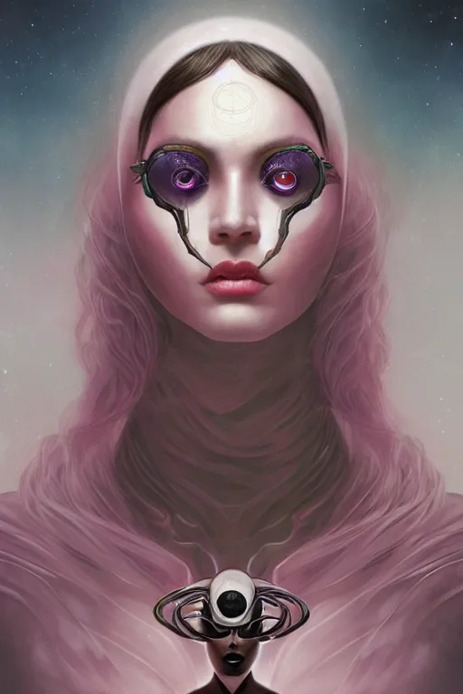 Image similar to portrait of an elegant alien woman queen, many eyes, multiple eyes, stalk eyes, straight on portrait, by artgerm, tom bagshaw, gerald brom, vaporwave colors, lo - fi colors, vaporwave, lo - fi, moody vibe, goth vibe, 4 k, hd,