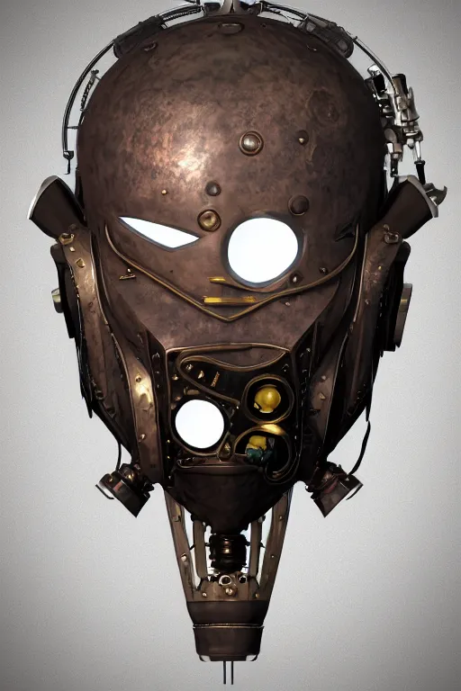 Image similar to steampunk mask minimalist fantasy art robot ninja helmet, global illumination ray tracing hdr fanart arstation by sung choi and eric pfeiffer and gabriel garza and casper konefal chaykin howard and campionpascale and cooke darwyn and davis jack