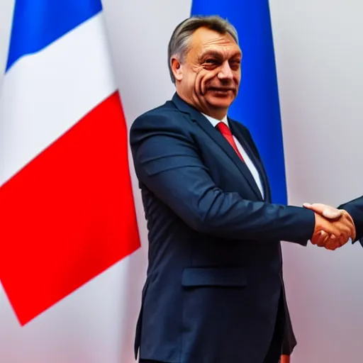 Prompt: Viktor Orban giving a handshake to Andrew Tate, Hyperrealistic, 8k UHG,