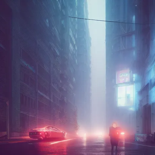 Prompt: a foggy night in milano in 2 0 7 9, cyberpunk future, distopic, cinestill, photography, realistic, hyper detailed, unreal engine, cinematic, octane render