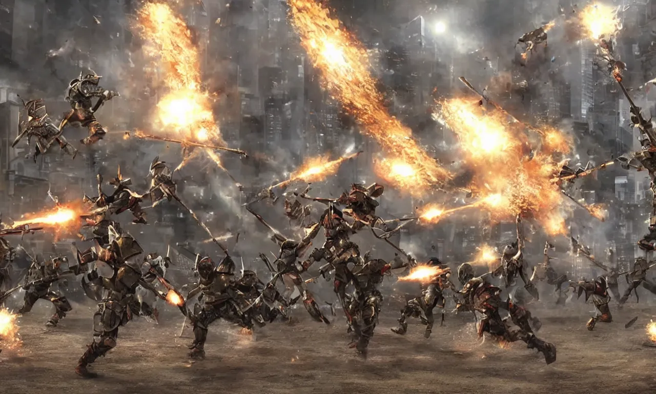 Prompt: 3 d animation, 2 machwarriors battle in the city of sydney, australia, photorealistic, flamethrowers, lazers