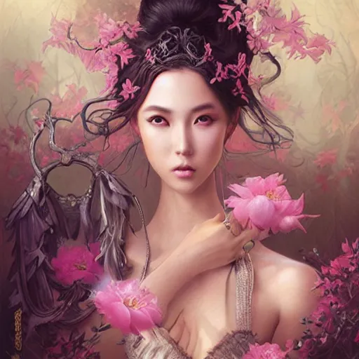 Prompt: Hyperrealistic beautiful sexy ethereal oriental woman portrait, art nouveau, fantasy, intricate flower designs, elegant, highly detailed, sharp focus, art by Artgerm and Greg Rutkowski and WLOP