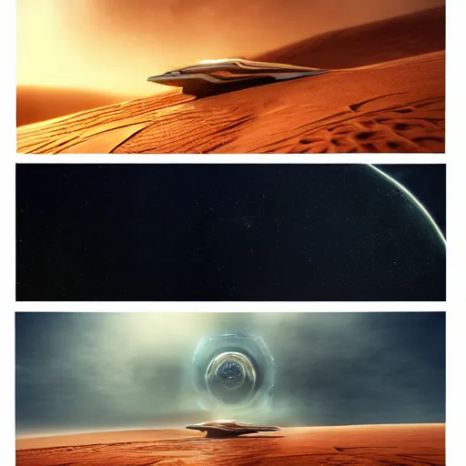 Image similar to heighliner in dune film, epic, hyperrealistic photograph of the edge of time, dim volumetric lighting, 8 k, octane beautifully detailed render, extremely hyper detailed, intricate, epic composition, cinematic lighting, masterpiece, trending on artstation, very very detailed, stunning, hdr, smooth, sharp focus, high resolution, award, winning photo, dslr, 5 0 mm