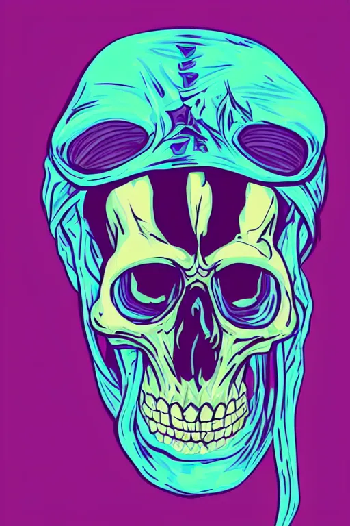 Prompt: A portrait of a skeletor that is a gangster, sticker, colorful, illustration, highly detailed, smooth and clean vector curves, no jagged lines, vector art, smooth