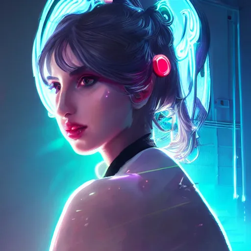 Image similar to portrait futuristic ana de armas cyberpunk cowgirl, neon light rooftop, fantasy, intricate and very very beautiful and elegant, highly detailed, digital painting, artstation, concept art, smooth and sharp focus, illustration, art by tan zi and ayanamikodon and alphonse mucha and wlop