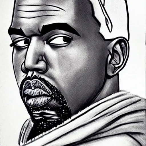 Image similar to kanye west drawn in the style of dragon ball z