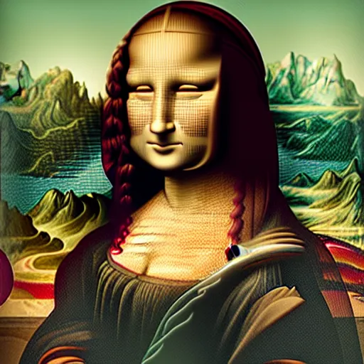 Prompt: cyborg mona lisa by beeple nft