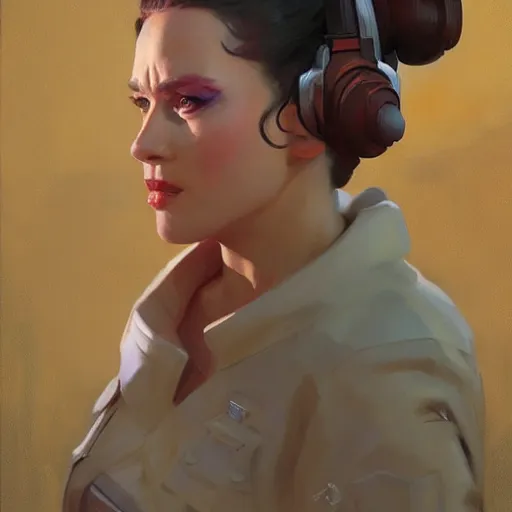 Image similar to greg manchess portrait painting of leia organa as overwatch character, medium shot, asymmetrical, profile picture, organic painting, sunny day, matte painting, bold shapes, hard edges, street art, trending on artstation, by huang guangjian and gil elvgren and sachin teng